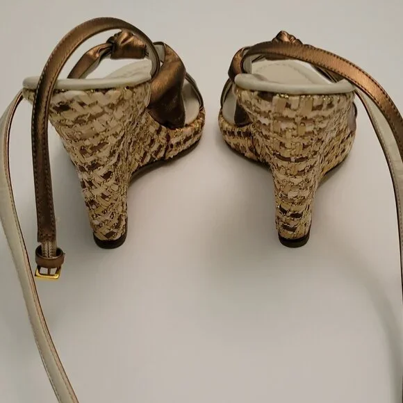 Slingback Wedge Sandals 9 Shoes Bellofatto Brown Bronze Copper Women's Heels - Picture 4 of 5